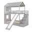  Lit superposé simple au-dessus de simple avec lit gigogne et glissade, escalier de rangement, toit et fenêtre Anahira-301613820