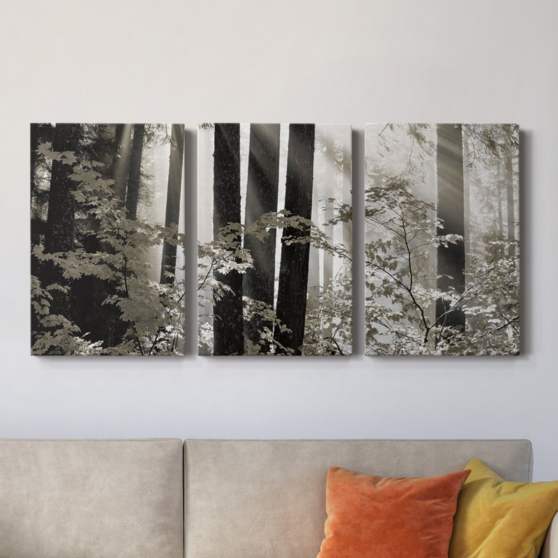 Forêt brumeuse - Toile tendue avec châssis de qualité supérieure - Prêt à être accroché, H 60 po x l 120 po x P 1 po