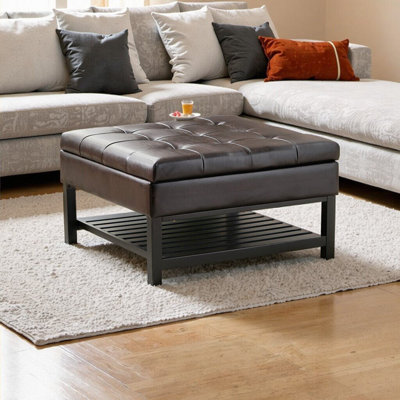 Table basse élégante avec repose-pieds avec rangement - Banc de rangement capitonné élégant avec compartiment caché et tablette inférieure pour le salon
