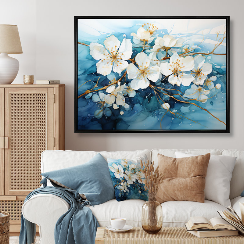 «Drip Transcendent Waters» sur toile, 12" H x 20" W, Black Picture Framed