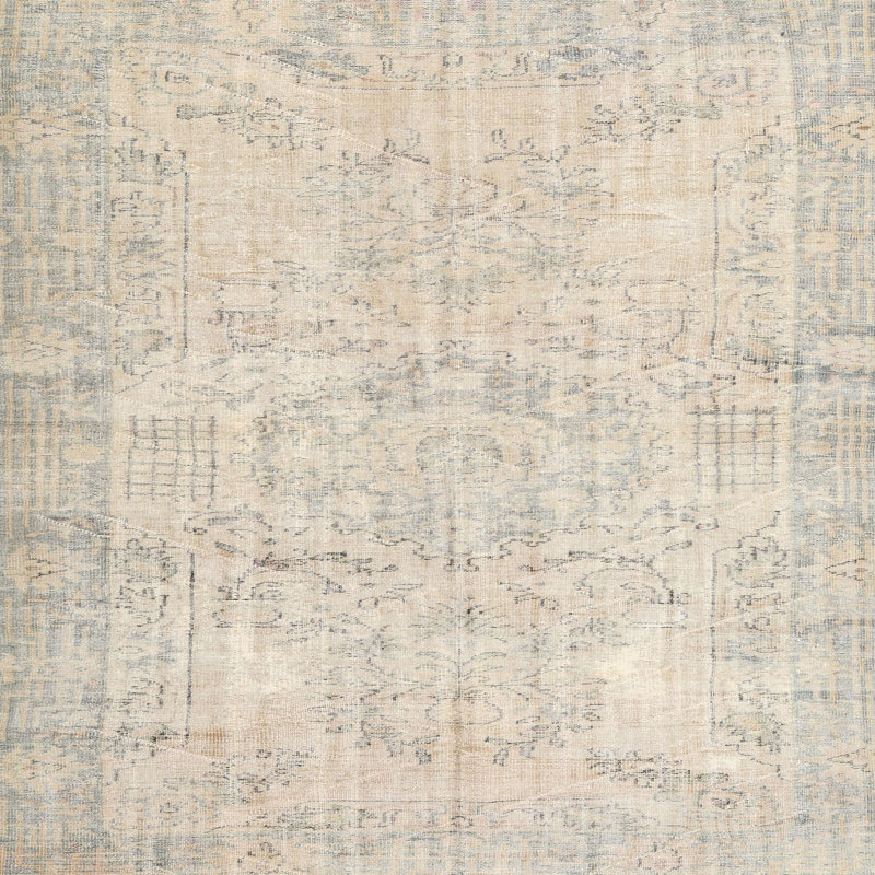 Tapis à motif oriental en laine crème, Carré 8 pi