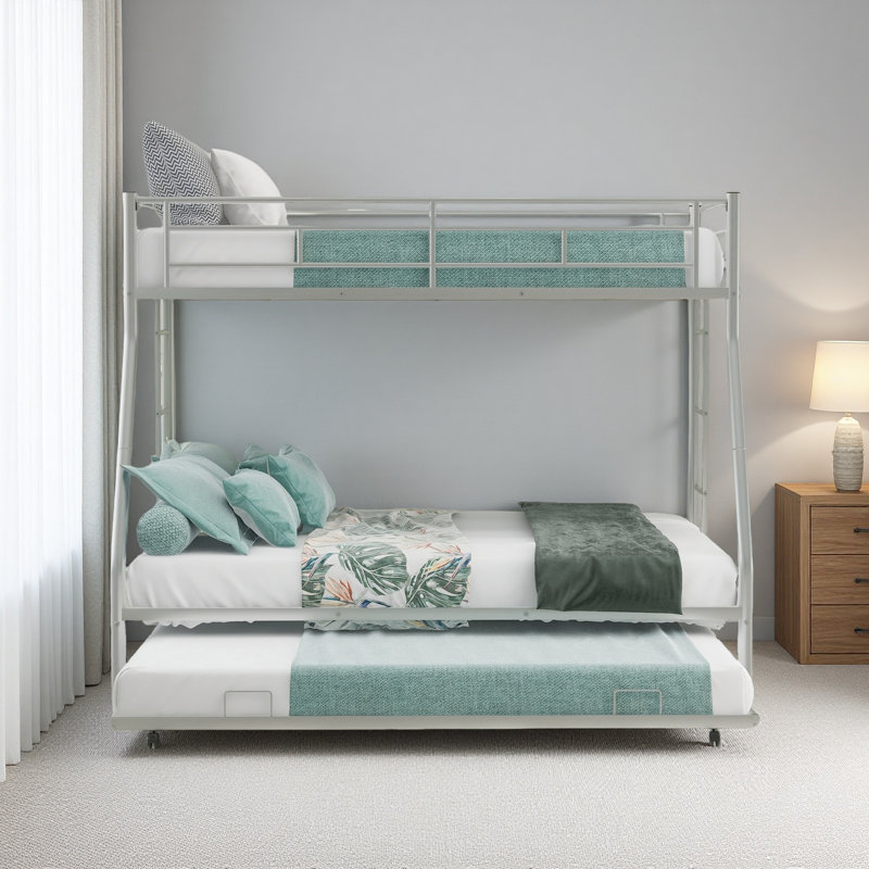 Comptche Kids Bunk Bed with Trundle, Twin over Full, Silver