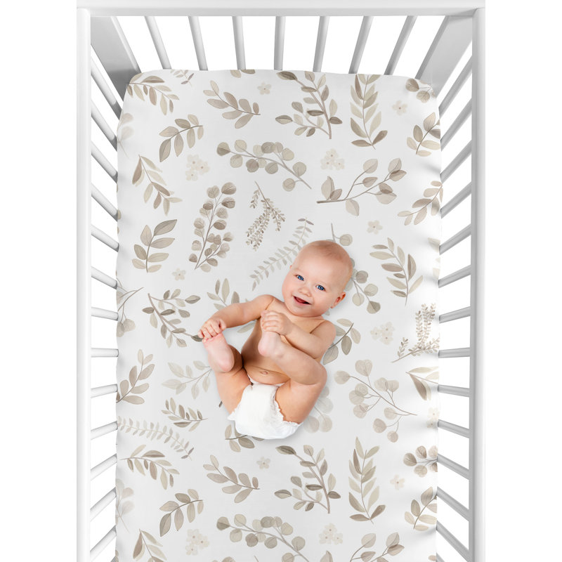 Drap-housse pour lit de bébé Botanical Leaf, Ivoire / taupe / blanc