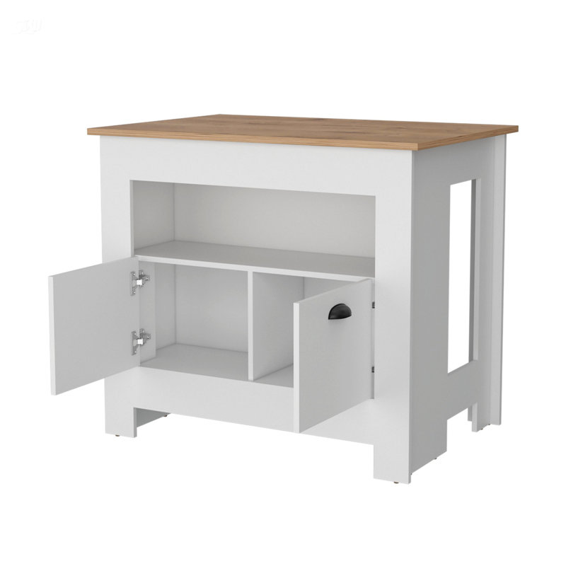 White 2-Door Kitchen Island With Three Shelves For Maximum Storage And Effortless Style In Any Kitchen Layout, White