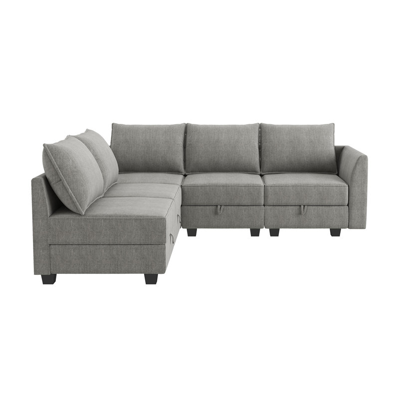 L-Shaped Modular Sectional Couch Reversible Modular Upholstered Sofa, Gray Polyester Blend
