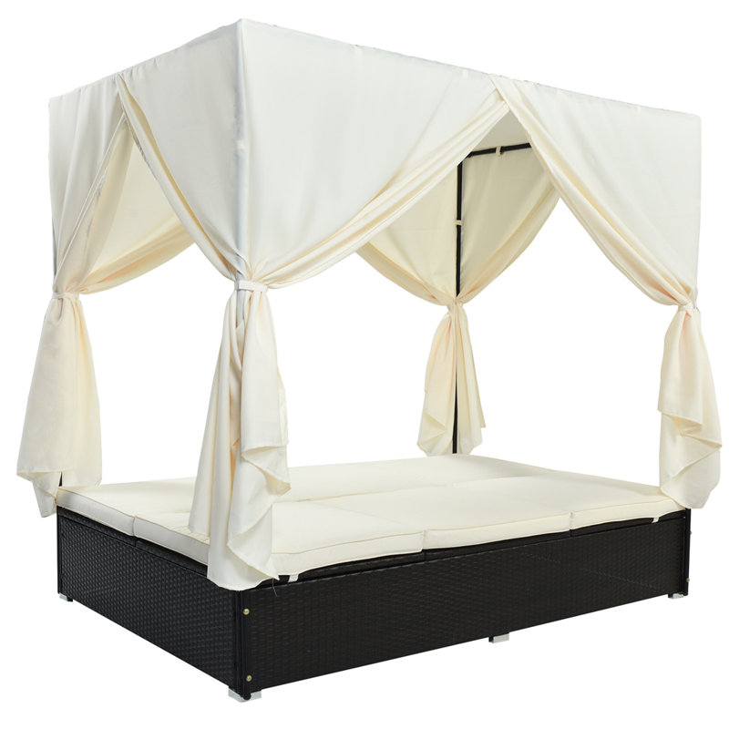 Lit de jour d'extérieur en osier avec coussins, sièges réglables pour patio, Beige