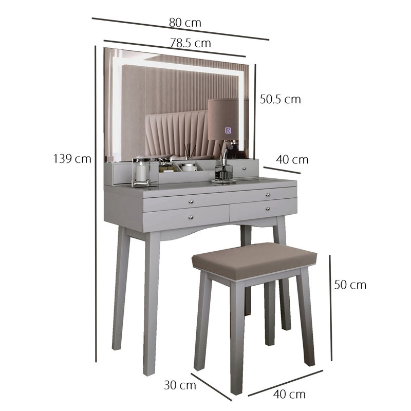 Dressing Table with Mirror, Grey
