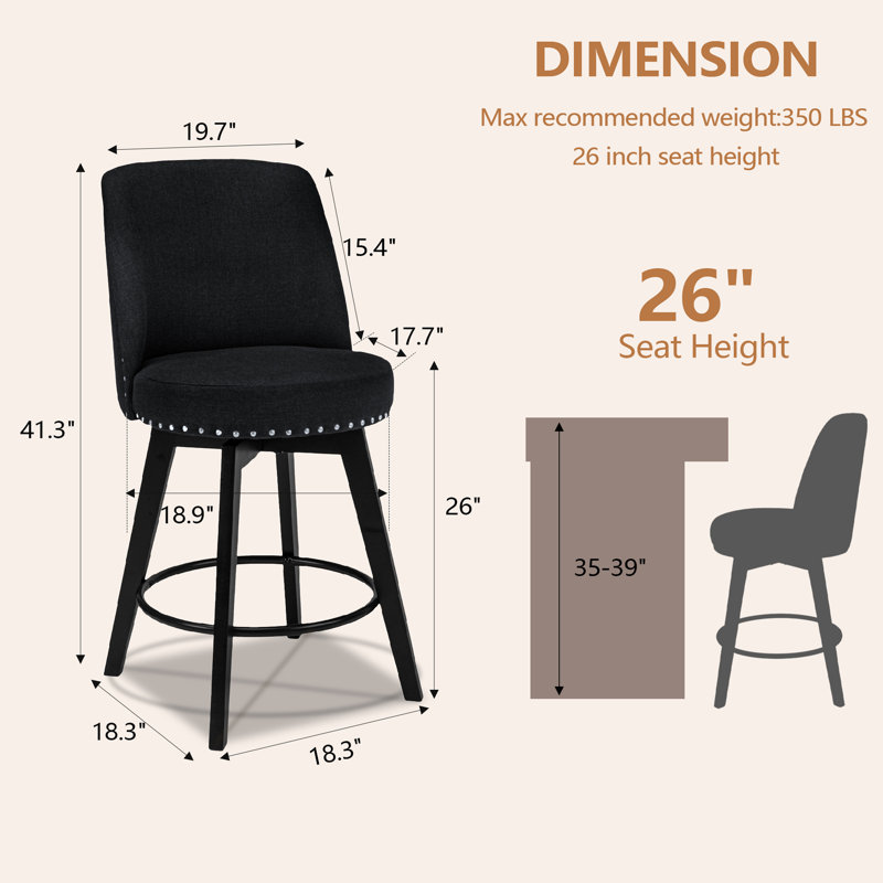 Grenora Swivel Upholstered Counter Stool, Charcoal Gray, Counter Stool (26” Seat Height)