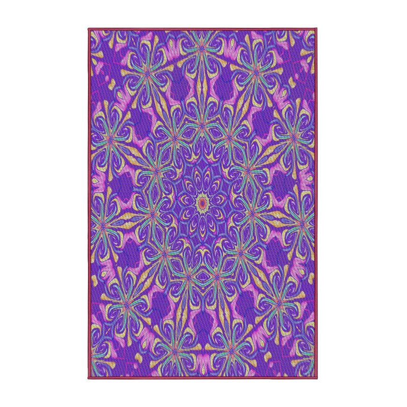 Laine tissée à la machine florale et polyester mauve/rose Tapis décoratif, Rectangle 5 pi x 7 pi