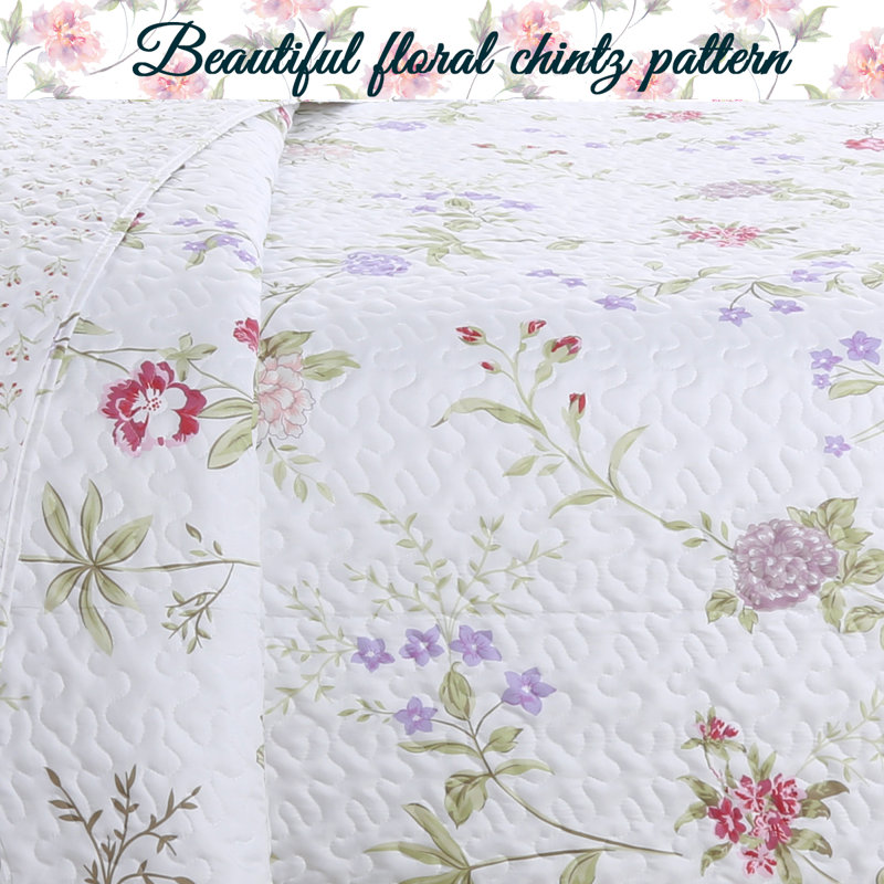 White King Reversible Floral Microfiber Quilt Set