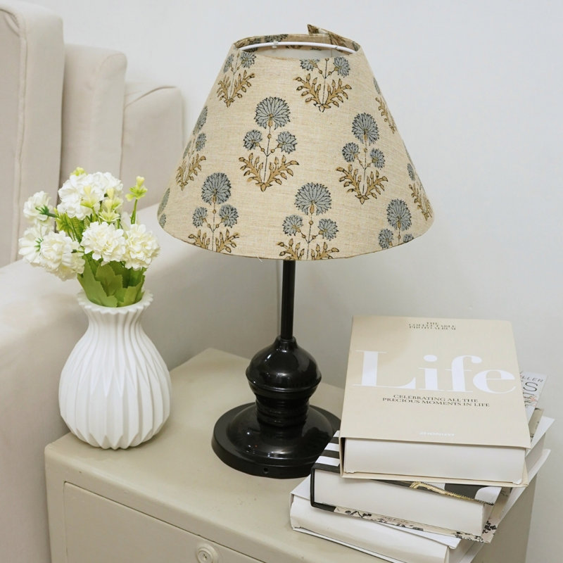 Lamp Shade Elegant Floral Block Printed Linen Detachable Lampshade - RISHI, 10X11X10 inches