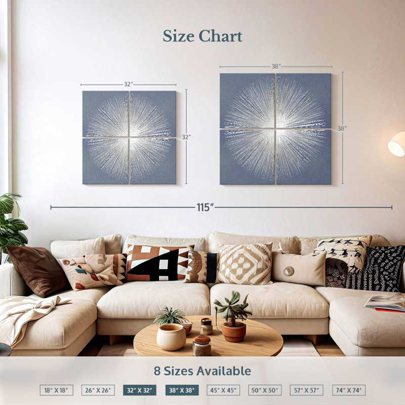 Avery Silver Sunburst On Gray I, 32'' H x 32'' W