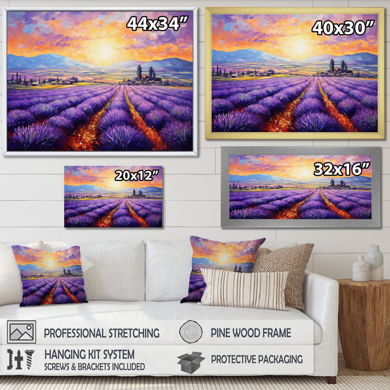 Vangogh Lavender Fields I, encadré sur toile par Vincent Van Gogh, peinture, Cadre doré à une seule photo