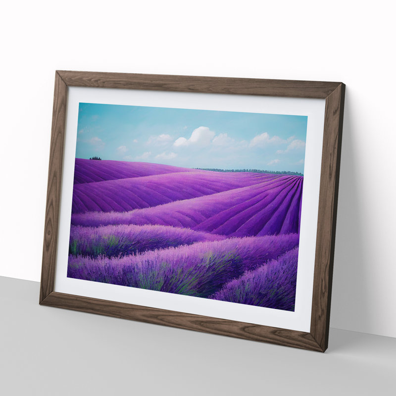 Adventurous Lavender Flower Field - Single Picture Frame Painting, Walnut Framed, 46cm H x 64cm W x 2cm D