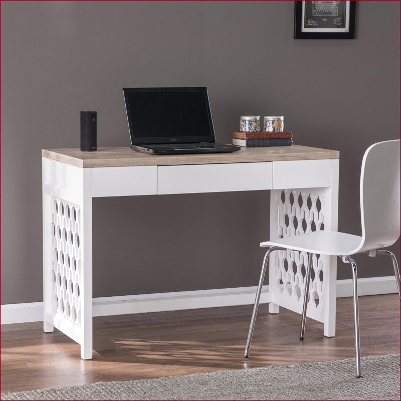 Bureaux d'écriture | Bureau Wayliff à deux tons avec pieds en treillis et tiroir central | Naturel, panneau de fibres à densité moyenne