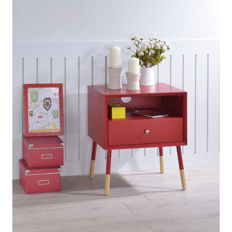 Bowersville Transitional 24"H 1-Drawer Rectangular End Table with Storage, Red