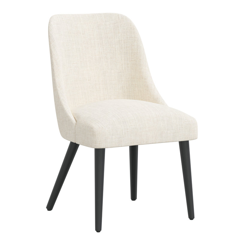 Chaise en bois massif Lozelle, Lin classique talc, Bois noir