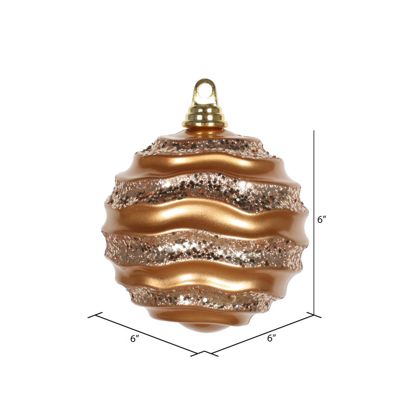 Ornement de Noël boule rayée et scintillante, Or rose, H 6 po x l 6 po x P 6 po