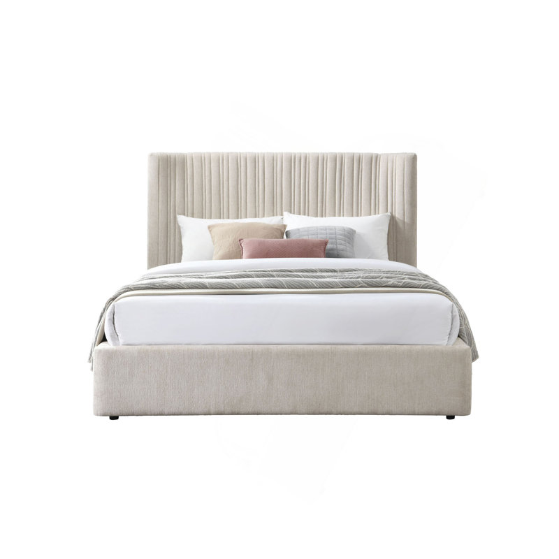 Grand lit Loren en tissu beige
