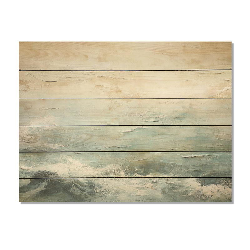 «Modern Coastal Beige and Blue River I», art mural en bois océan côtier sur bois de pin naturel, H 30 po x l 40 po