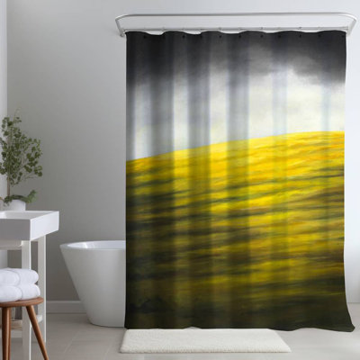 Yellow Hill Contemporary Gray Living Room – Polyester Shower Curtain, Dye Sublimation Print, 71" W × 74" L