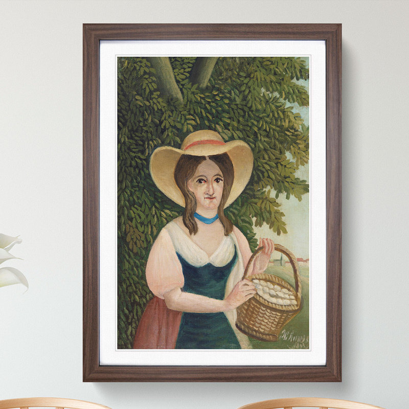 Woman with Basket of Eggs by Henri Rousseau - Picture Frame Painting, 48cm H x 36cm W x 2cm D, Walnut