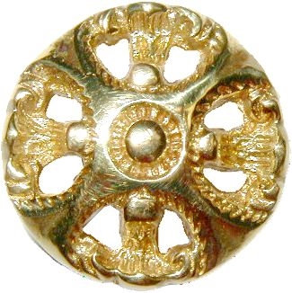 (5 Pack) 1-5/16 inch Victorian Style Knob Cast Brass with Stamped Brass Backplate