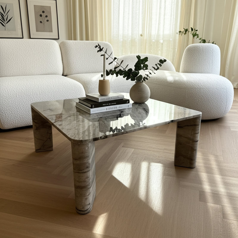 Table basse décorative carrée en marbre avec coins arrondis Kramer