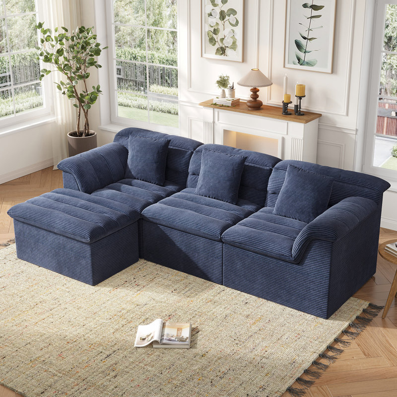 Canapé modulaire en nuage de 112 po avec repose-pieds profond Bonord, Bleu