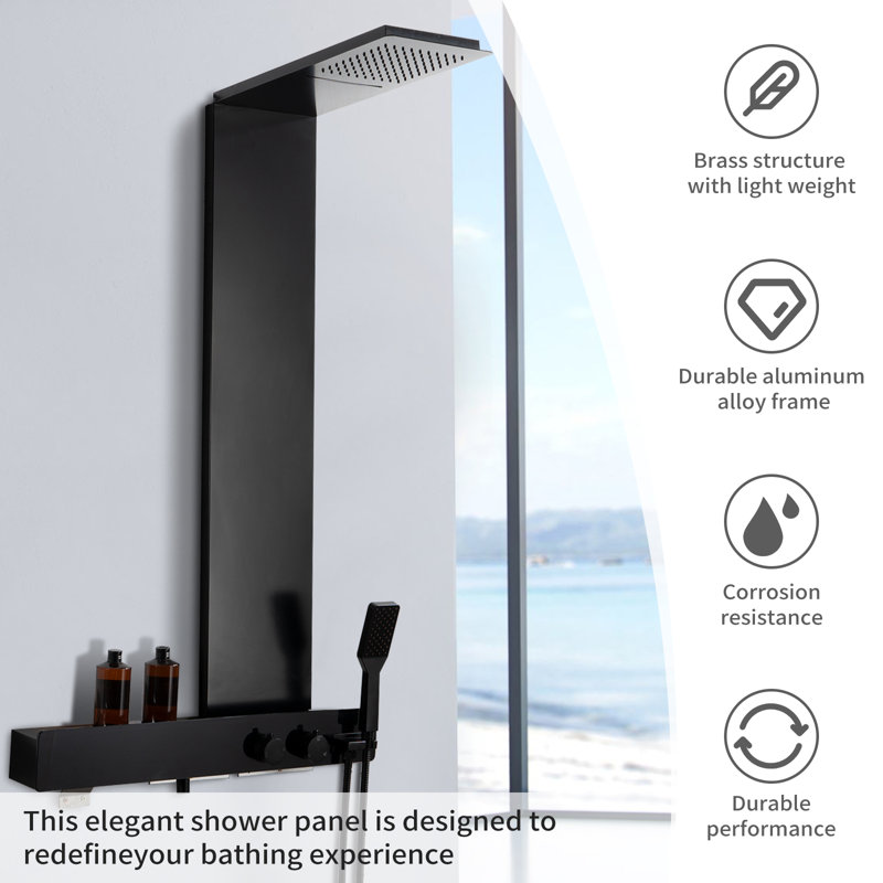 Matte Black Multi-Function Shower Panel with Rainfall and Waterfall Heads