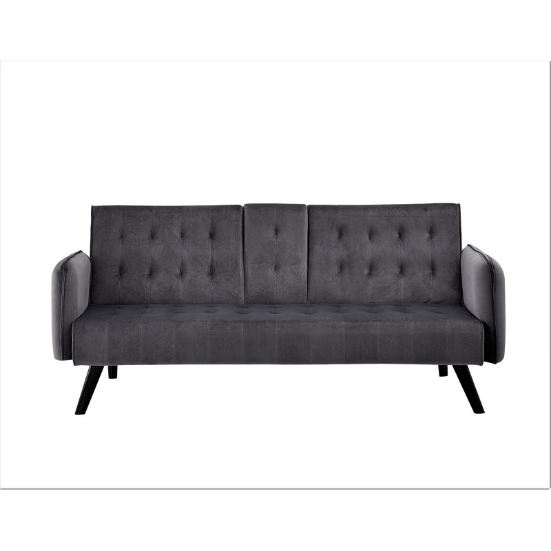 Convertible velvet sofabed with cup holder, Gray Polyester