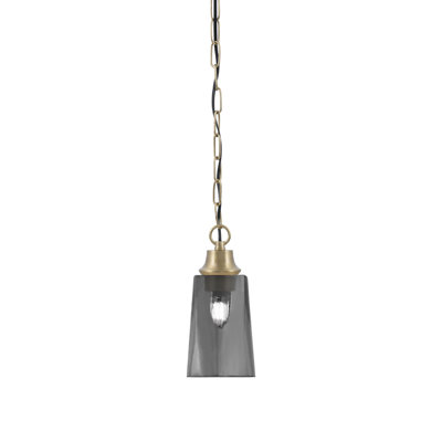 Luminaire suspendu Pinedale, fini laiton vieilli, avec verre fumé H 4,5 po x 6,5 po