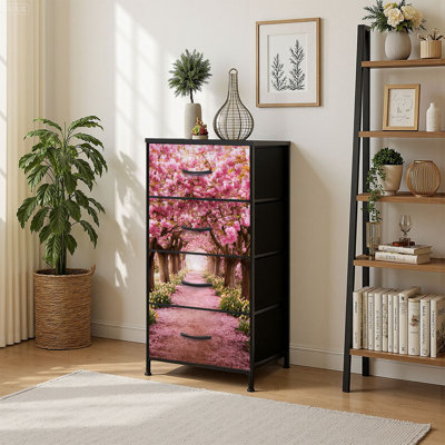 4 Drawer Vertical Storage Dresser romantic floqwee tunnel with Wood Top Fabric Pull Drawers