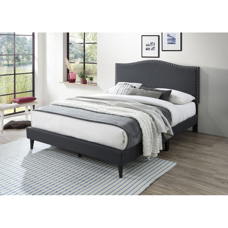 Upholstered Platform Bed, Charcoal Gray, Queen