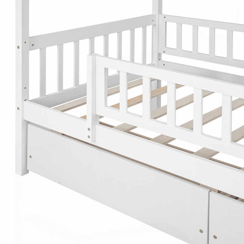 Lit en bois avec deux tiroirs, Simple, Blanc