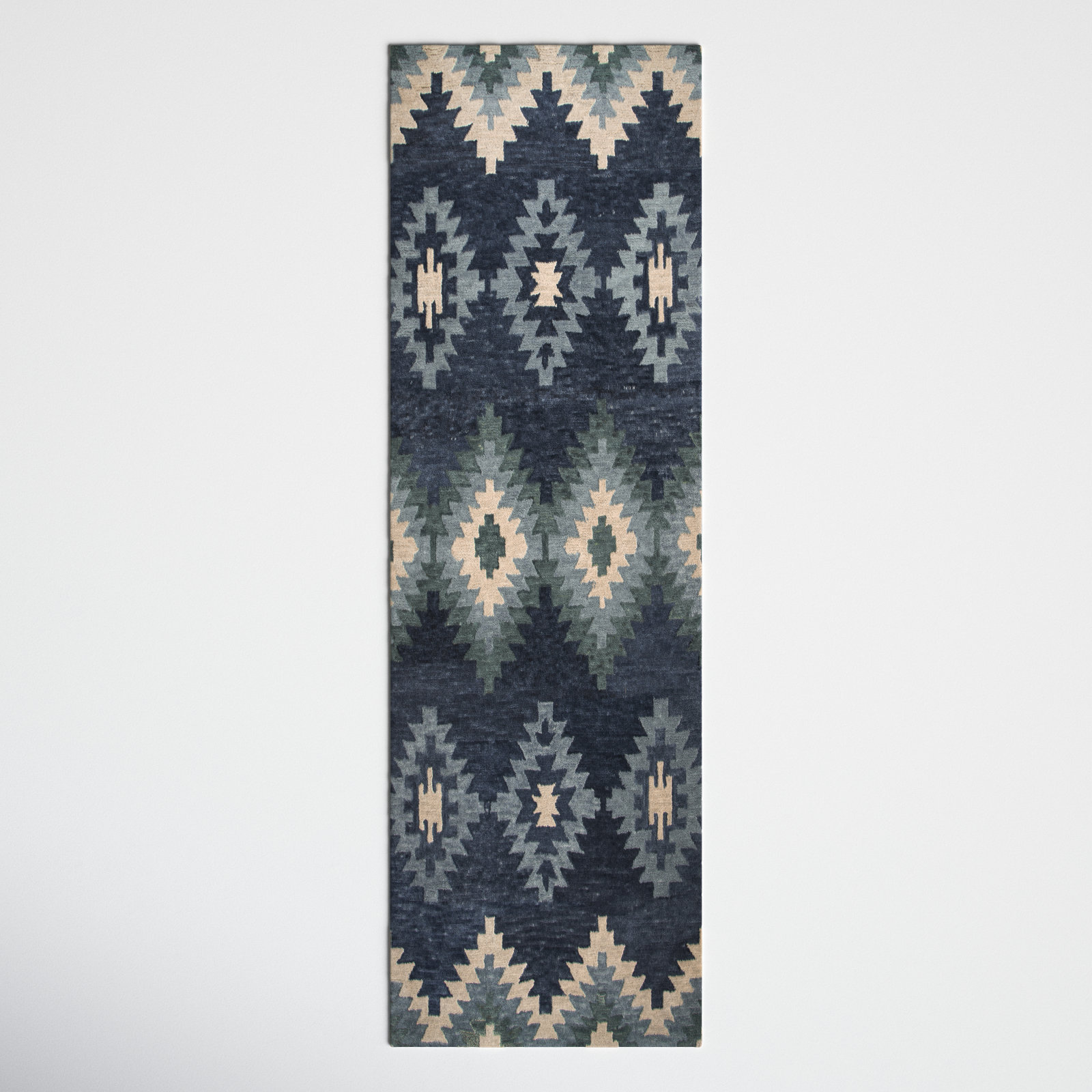 Doretta Handmade Wool Blue/Teal/Beige Rug, Runner 2'6" x 8'