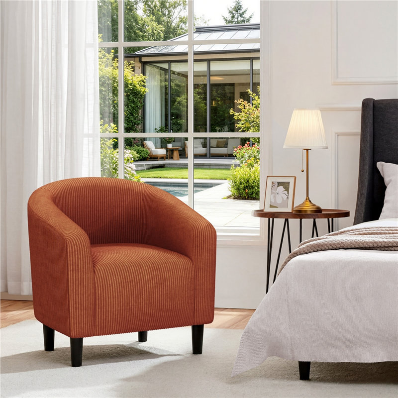 Fauteuil club rembourré en tissu, Rouge brique
