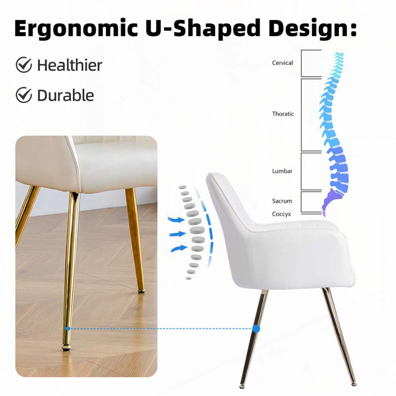 Chaises d'appoint avec pieds en métal, Doré, Blanc