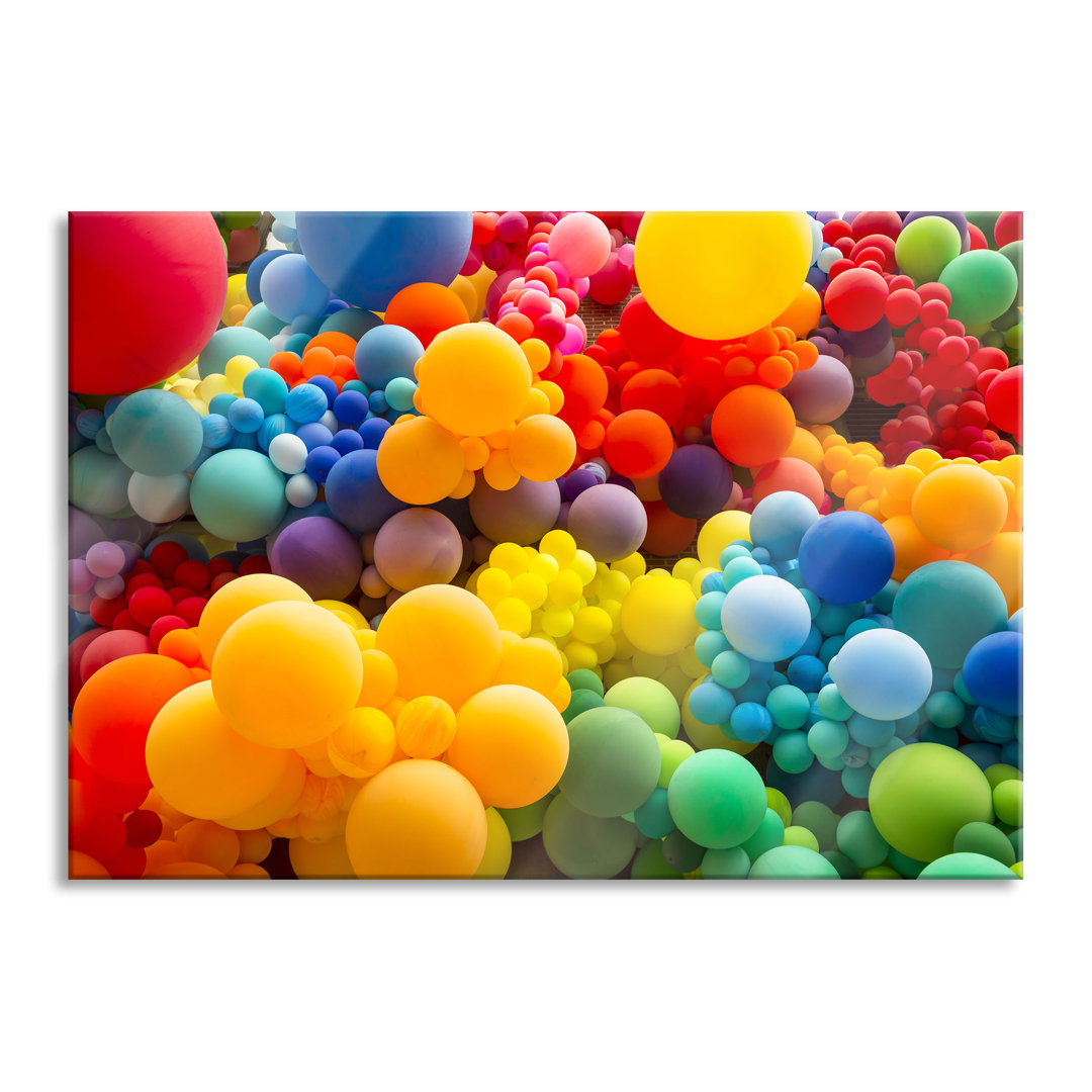 Glasbild Hunderte bunte Luftballons