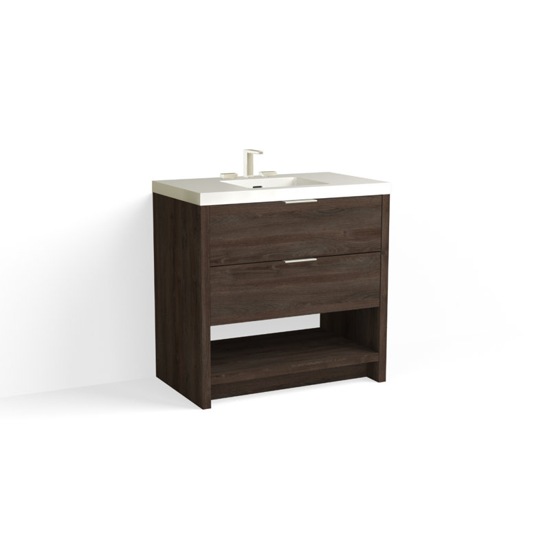 Vue 36" W Freestanding Single Bathroom Vanity, White Nanomatte, Matte Black, Glossy White/8" Widespread