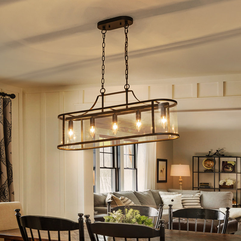 33" Modern Farmhouse 5-Light Oval Clear Glass Linear Kitchen Island Chandelier