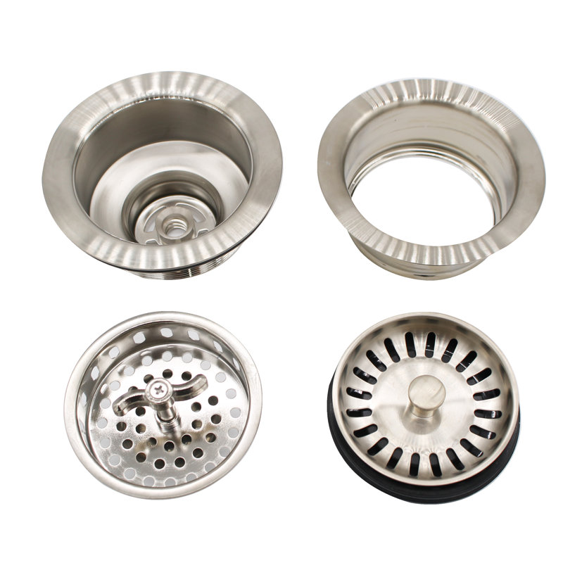 Combo garniture de drain d'évier de cuisine et bride d'évacuation avec crépines à panier, Nickel satiné