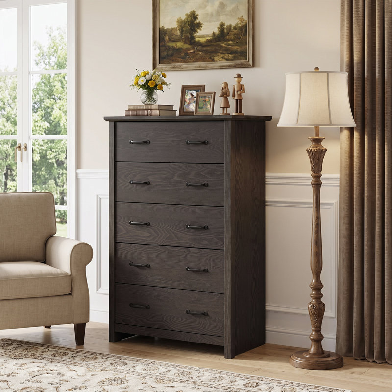 Commode 5 tiroirs Airlee, Gris foncé