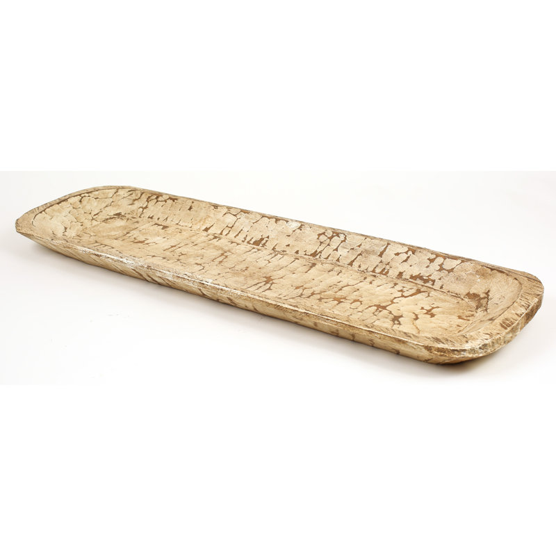 Bol décoratif ovale en bois massif 3 "Ladue , Blanc antique, H 3 po x l 41 po x P 13 po