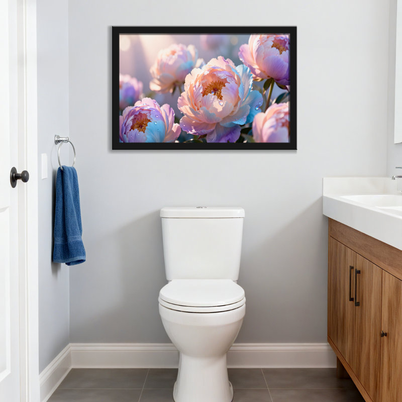 Plants &Flowers Pastel Peonies With Dew Drops Sunlight Glow, 12" H x 18" W, Wrapped Canvas, Does Not Apply