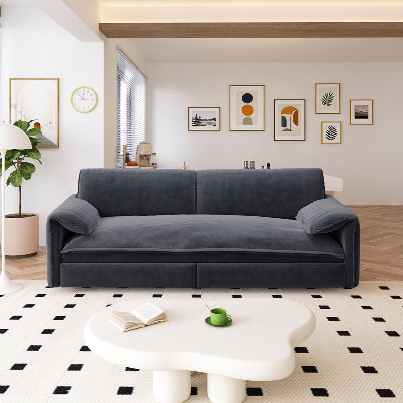 Causeuse-lit futon avec canapé-lit convertible Flum, Velours gris velours