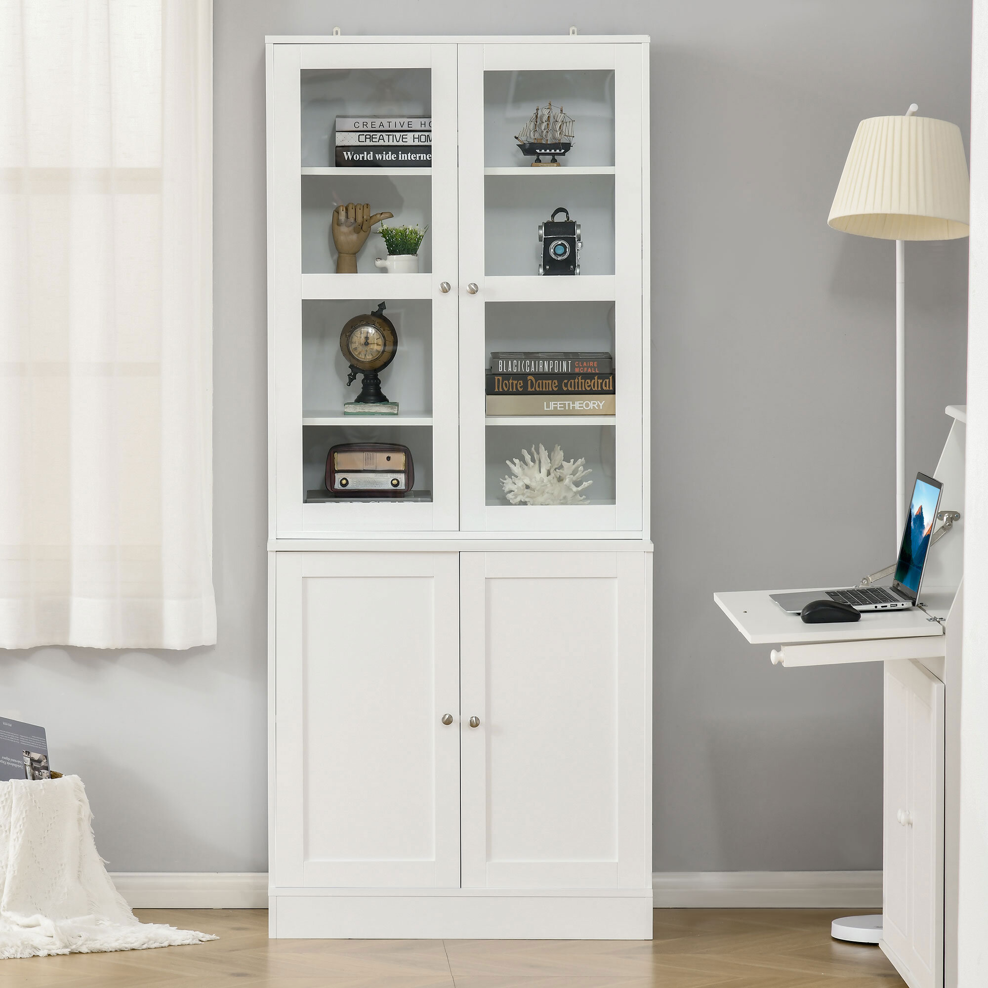 White bookcase with cabinet deals on bottom