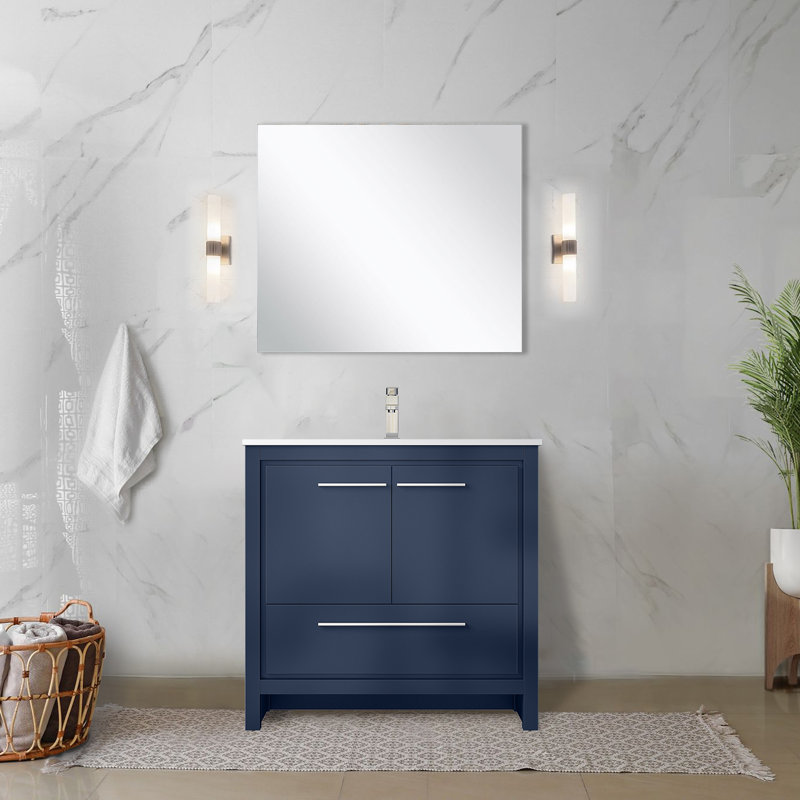 Lafarre 36" Single Bathroom Vanity Set, Navy Blue, White Quartz