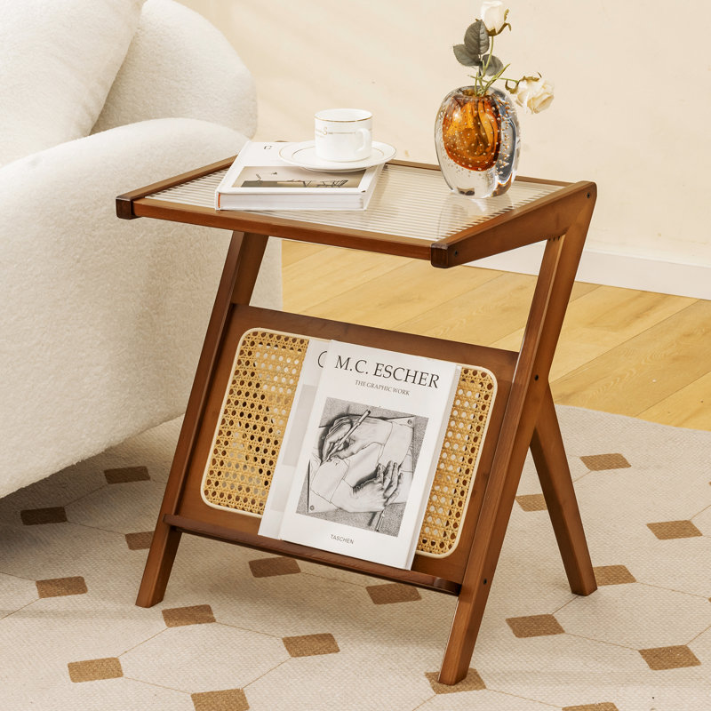 Alectra Tray Top Abstract End Table, Brown Wood