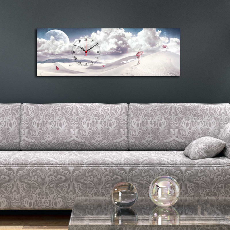 Horloge murale élégante en toile 11,8 po x 35,4 po | Toile 100% suède avec cadre 100% bois (épaisseur: 1,2 po) | Décoration élégante pour le salon, la chambre à coucher et le bureau, design intemporel